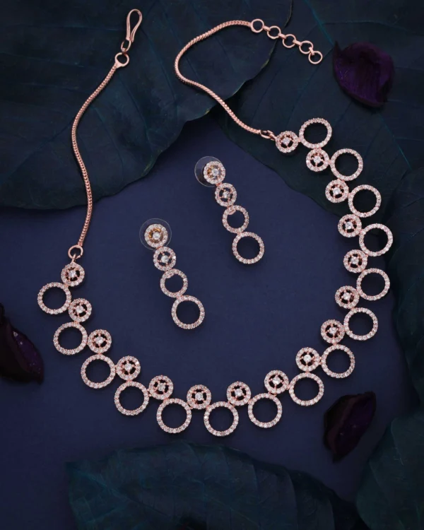 Rose Gold Circle Link Necklace Set