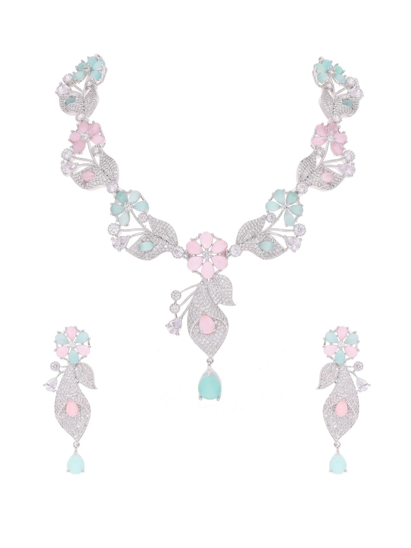 Floral Leaf Drop Necklace Set - Image 4