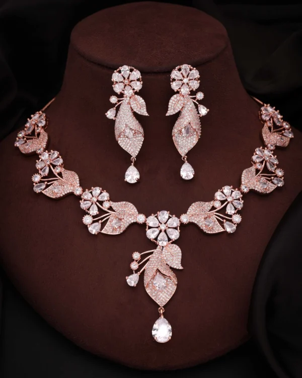 Rose Gold Floral Drop Necklace Set