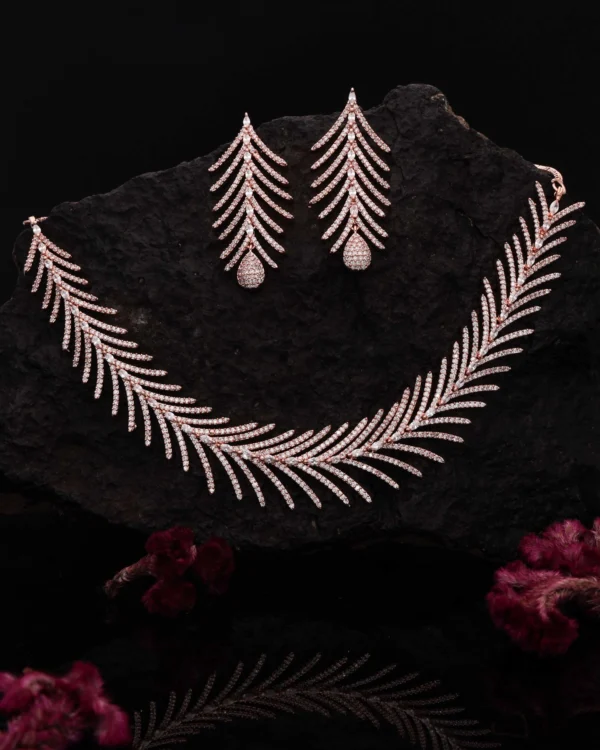 Rose Gold Leaf Chain Necklace Set