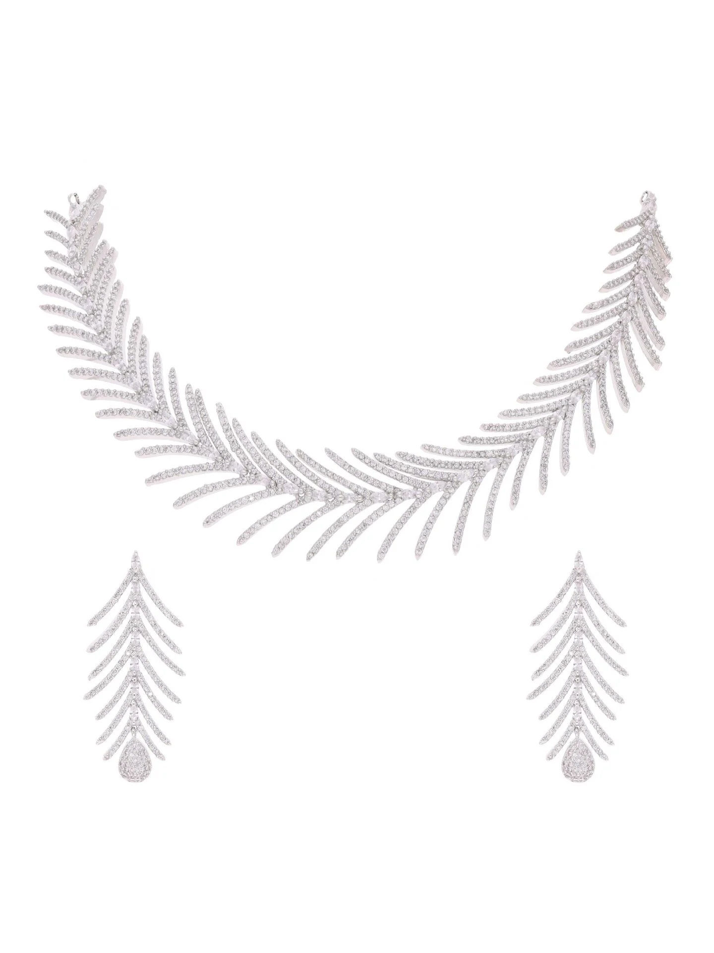 Silver Leaf Drop Necklace Set - Image 2