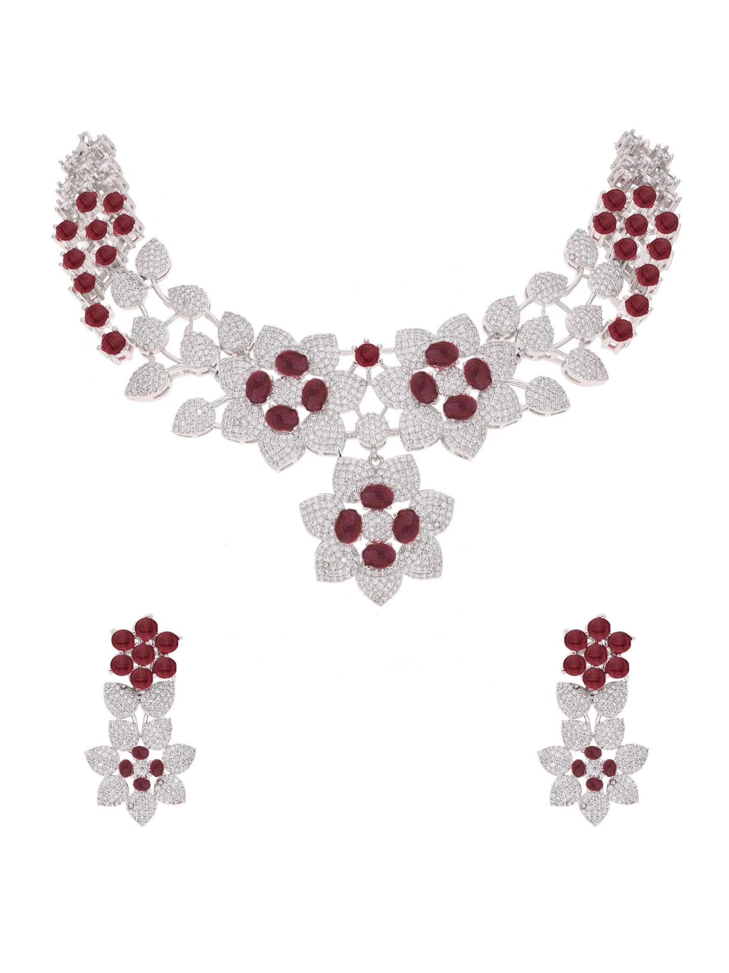 Red Floral Stone Necklace Set - Image 4
