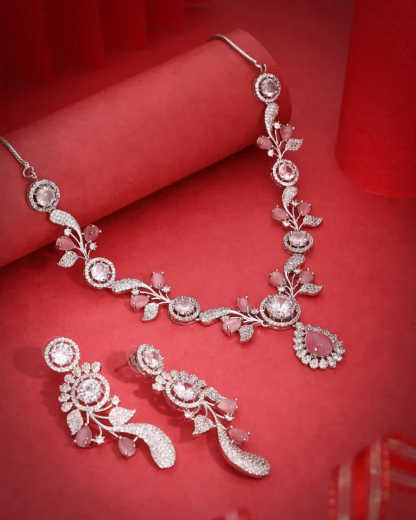 Floral Leaf Teardrop Necklace Set