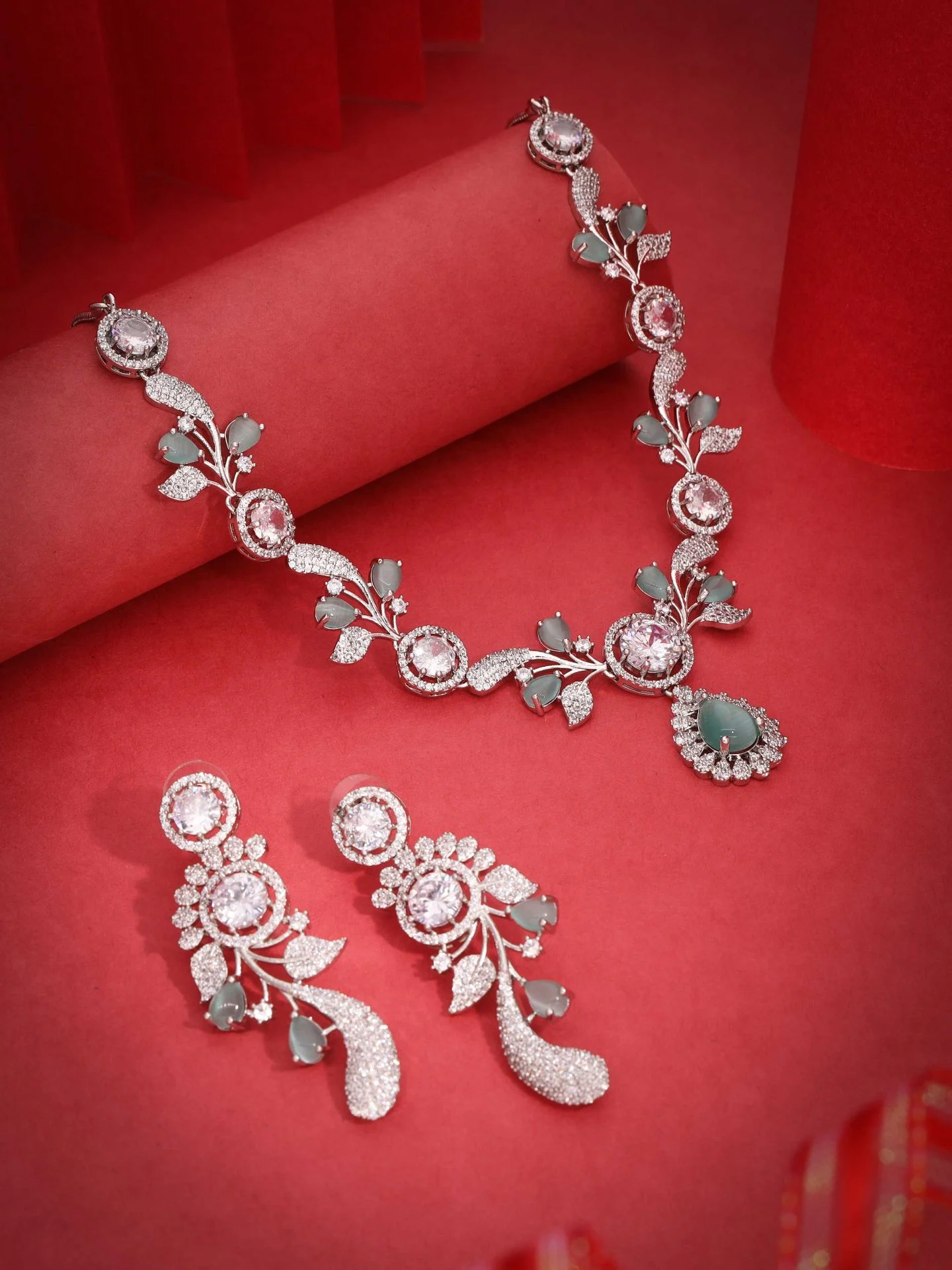Mint Green Floral Necklace Set - Image 2