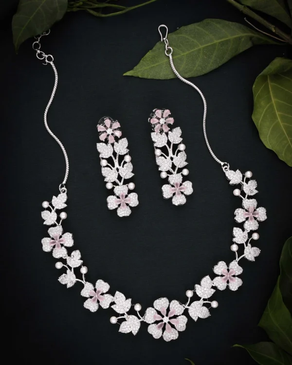 Pink Floral Blossom Necklace Set