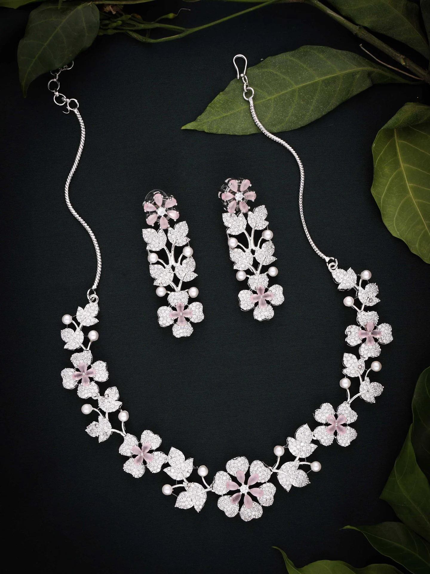 Pink Floral Blossom Necklace Set