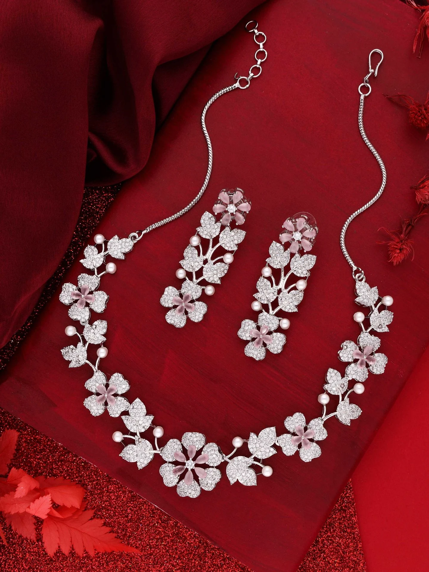Pink Floral Blossom Necklace Set - Image 3