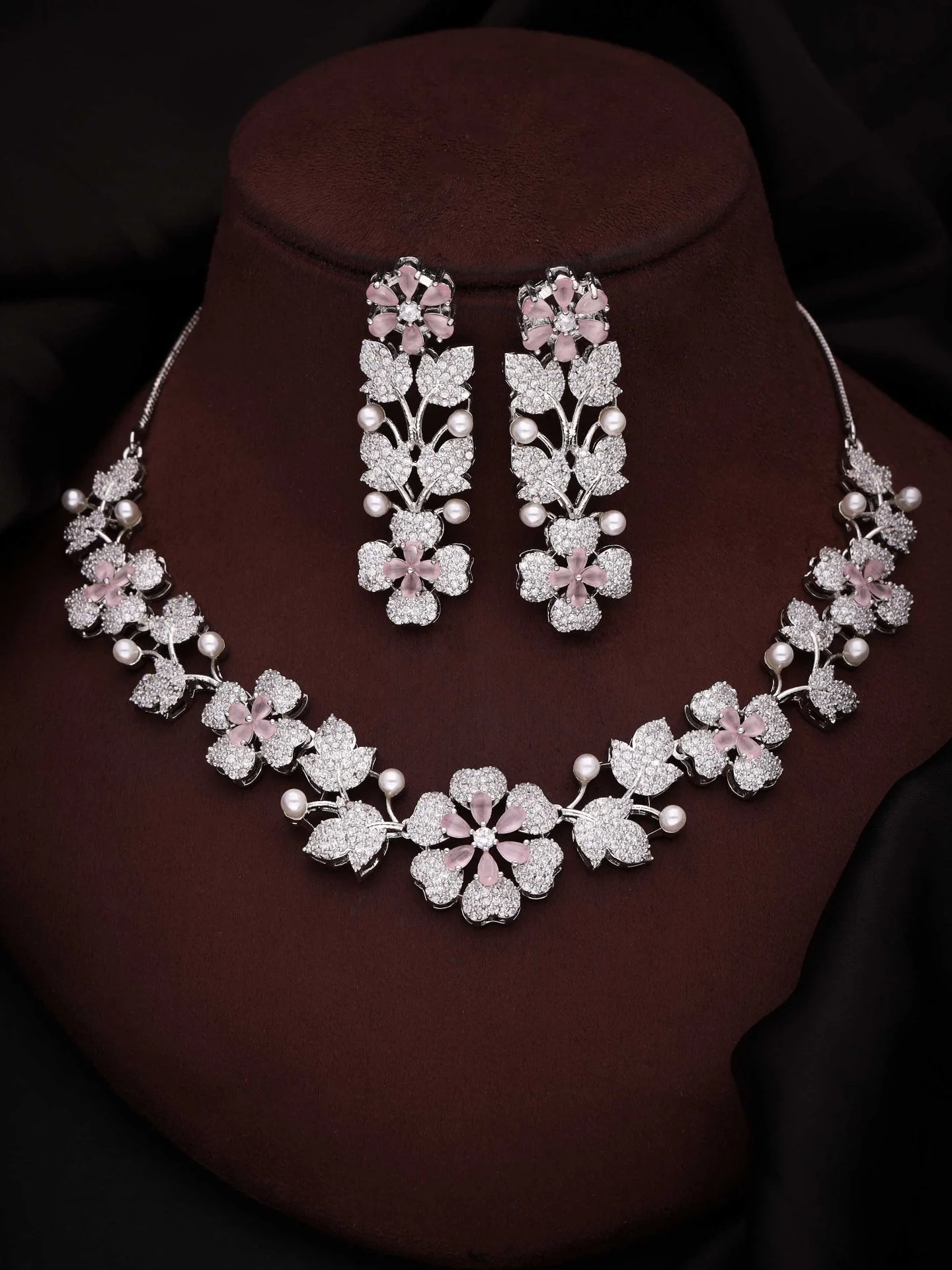 Pink Floral Blossom Necklace Set - Image 2