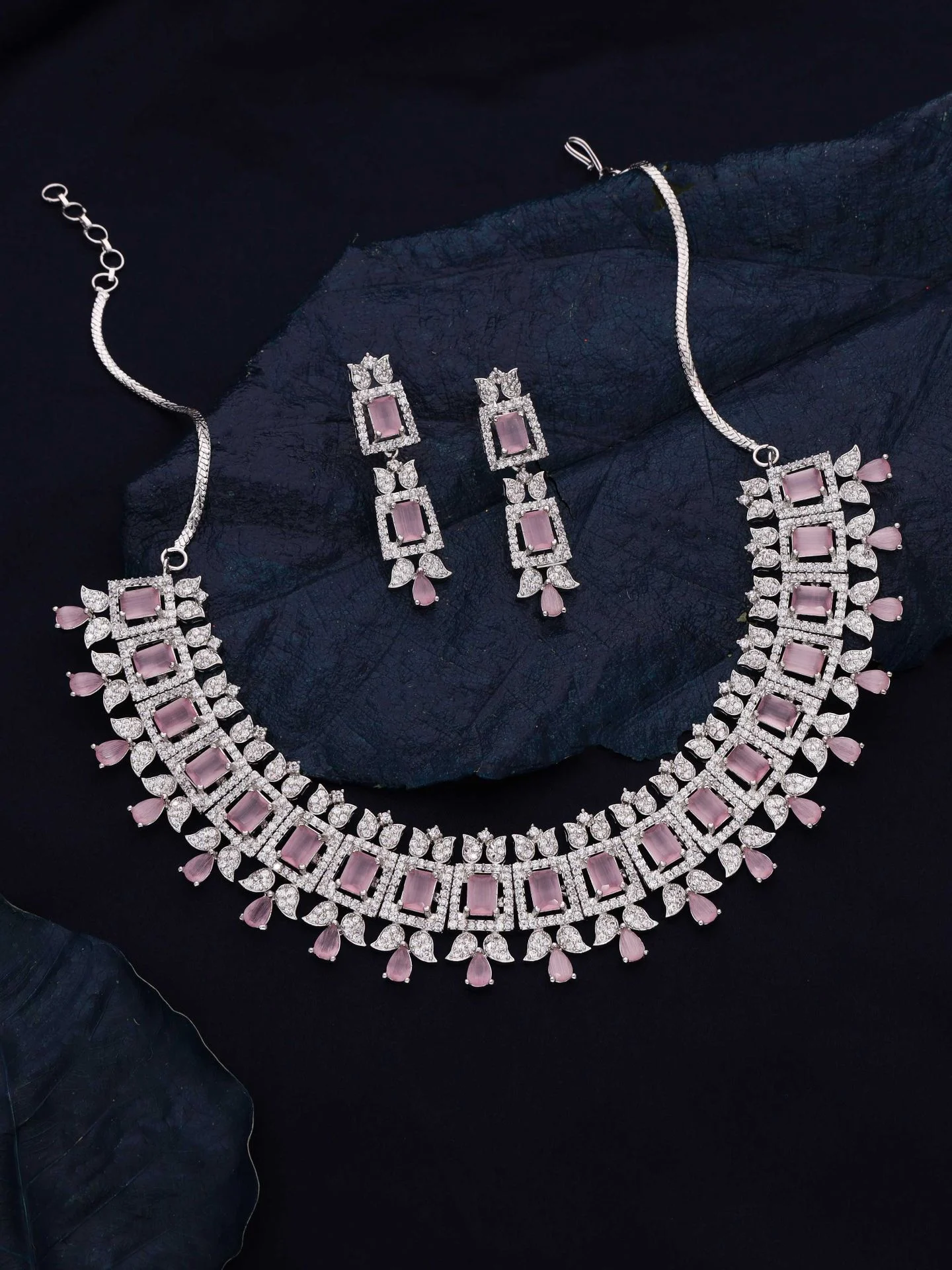Pink Geometric Stone Necklace Set - Image 2
