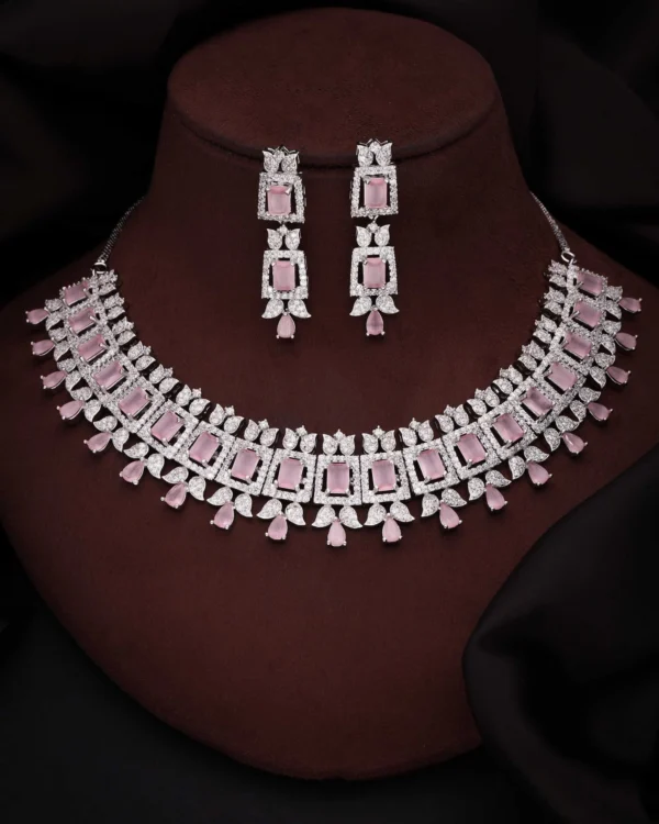 Pink Geometric Stone Necklace Set