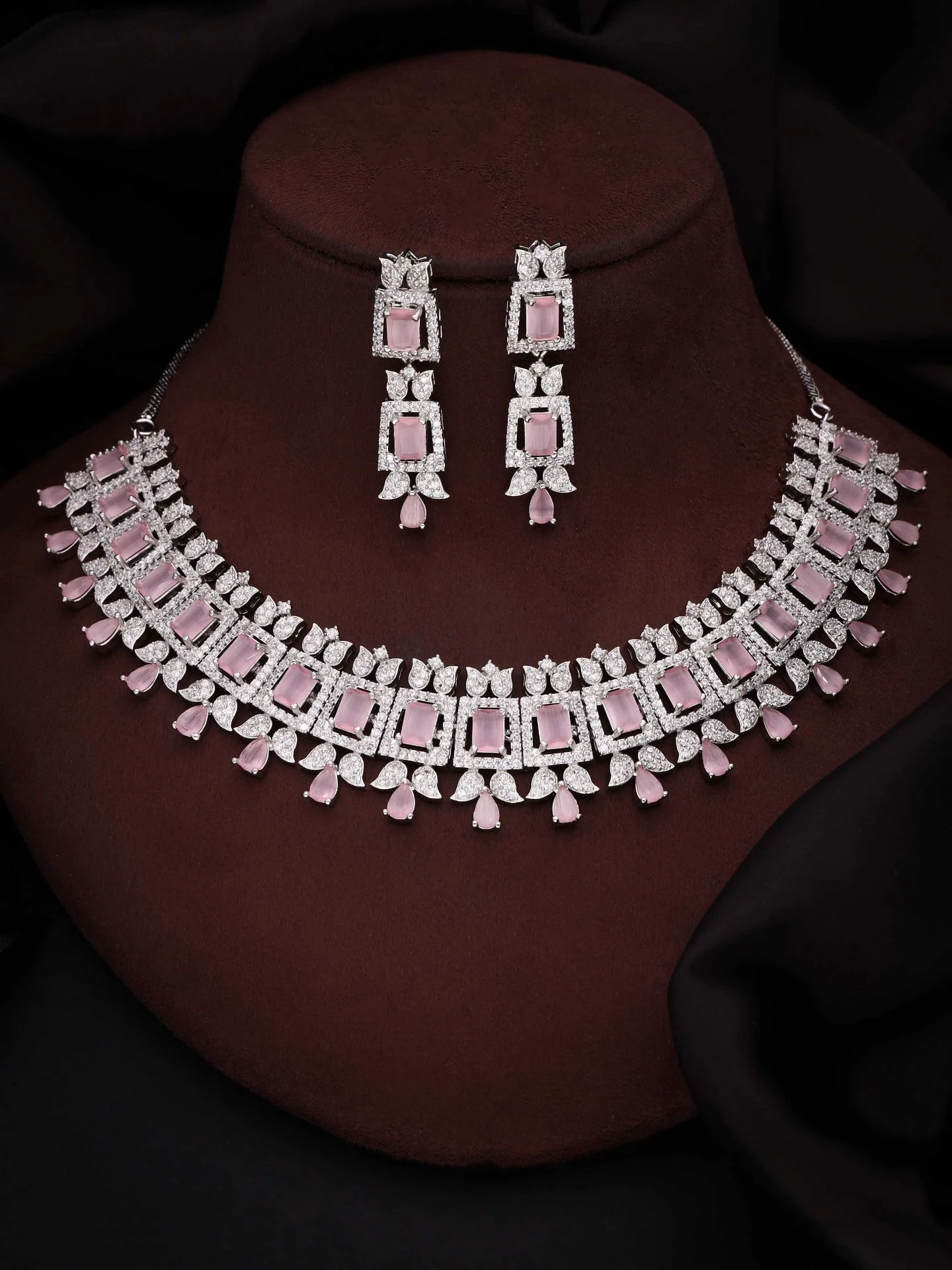 Pink Geometric Stone Necklace Set