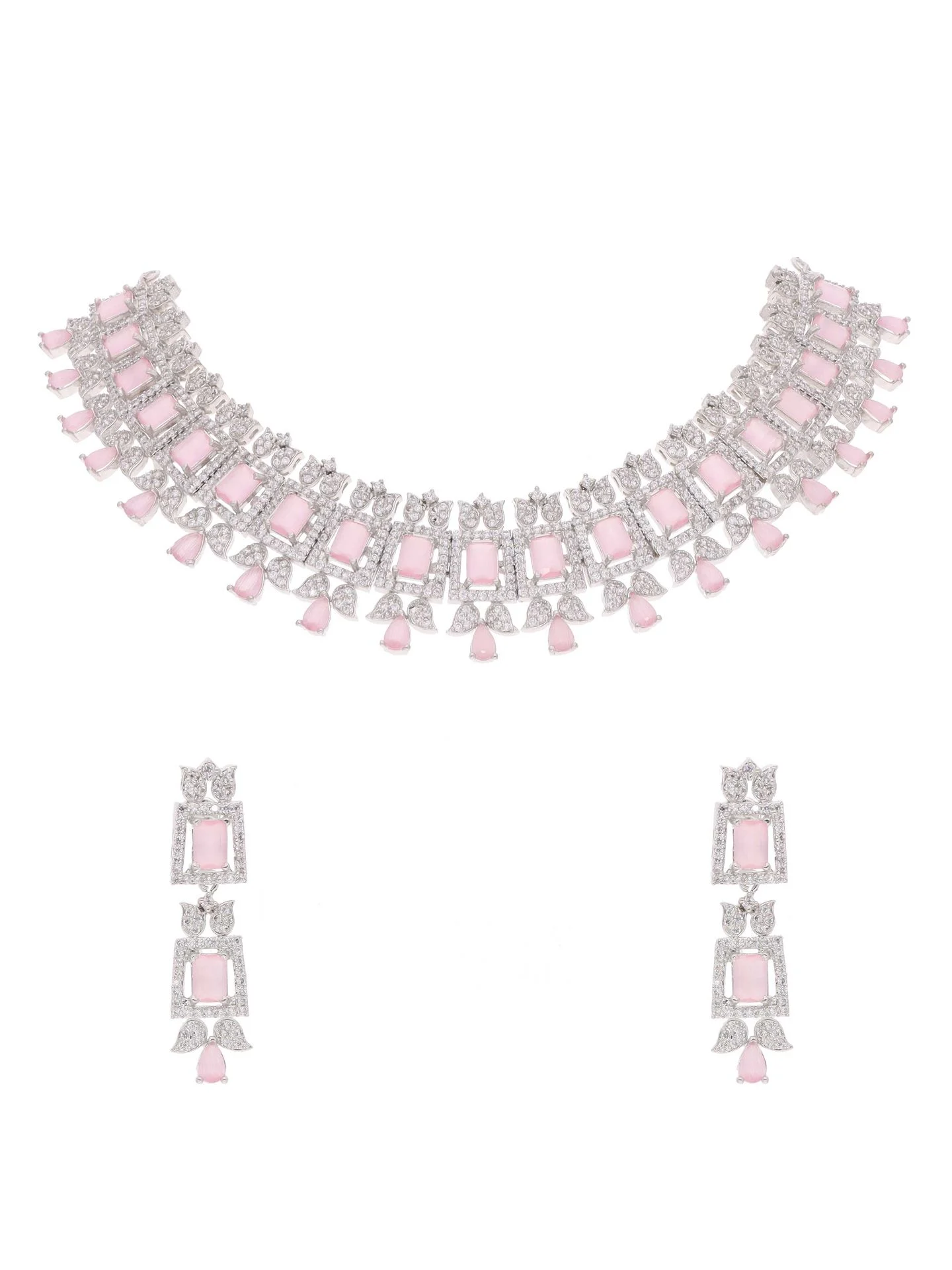 Pink Geometric Stone Necklace Set - Image 4