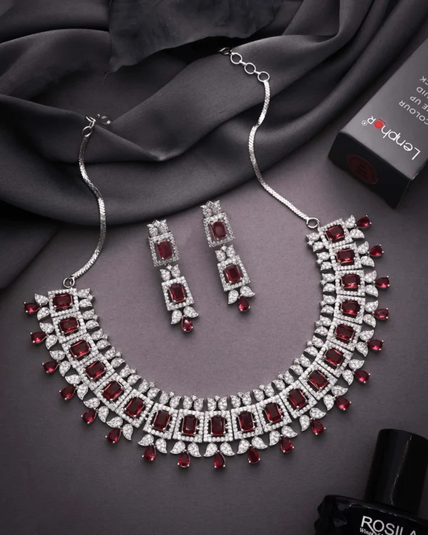 Pink Geometric Stone Necklace Set