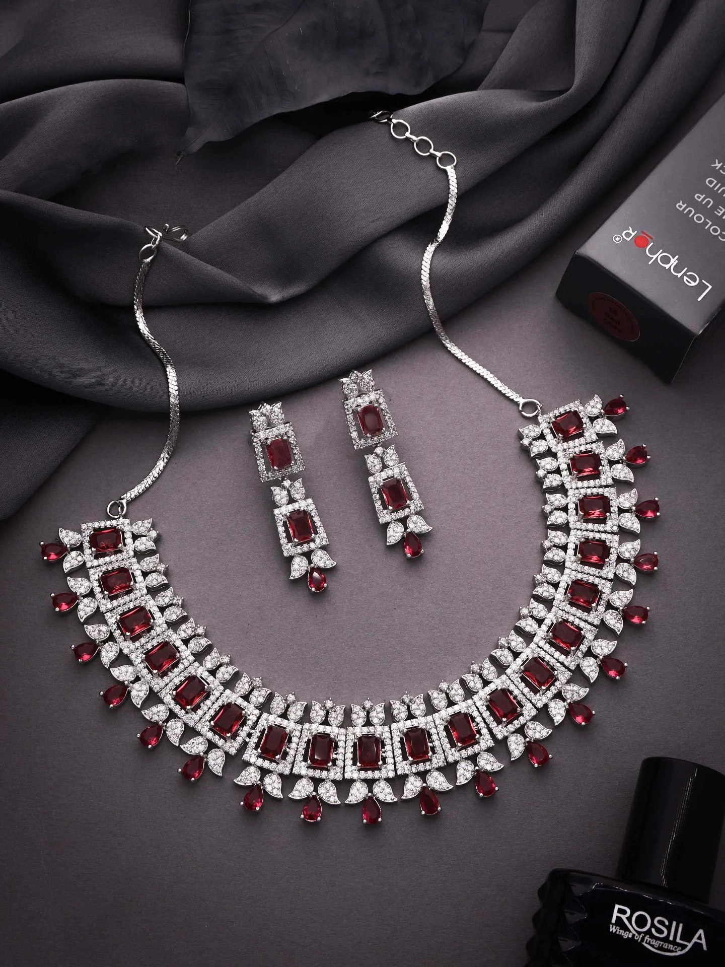 Pink Geometric Stone Necklace Set