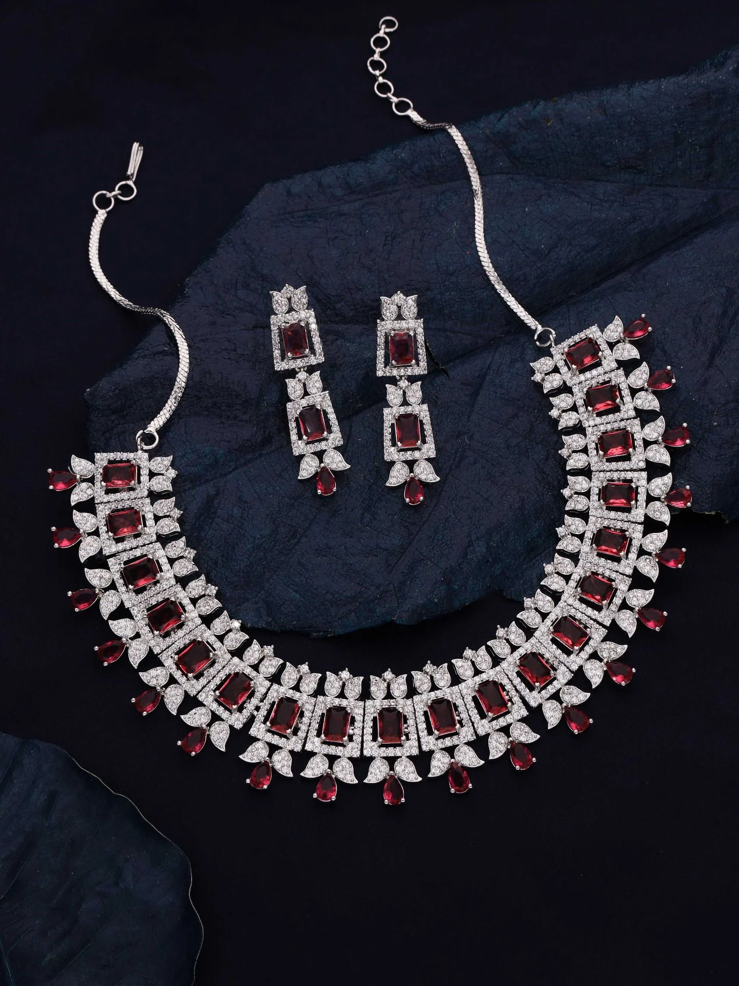 Pink Geometric Stone Necklace Set - Image 2