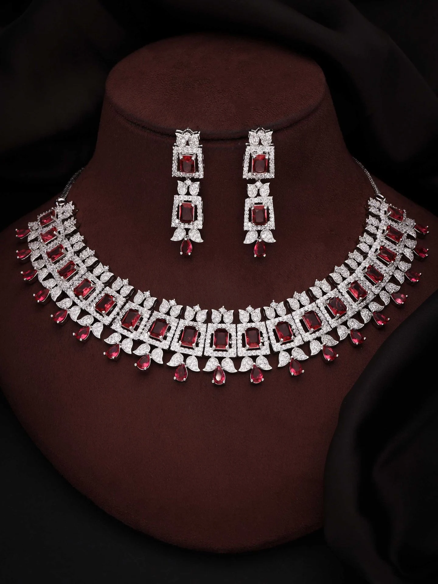 Pink Geometric Stone Necklace Set - Image 3