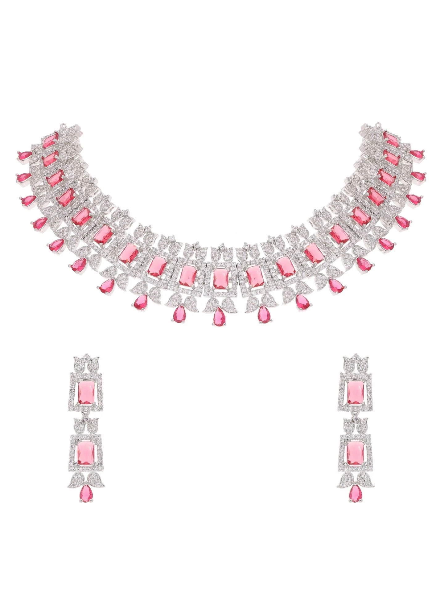 Pink Geometric Stone Necklace Set - Image 4