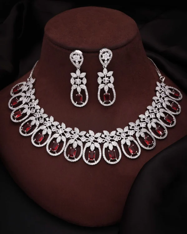 Ruby Red Rectangular Necklace Set