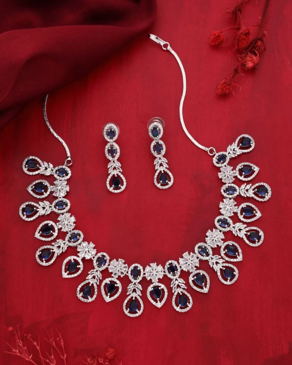 Blue Teardrop Floral Necklace Set