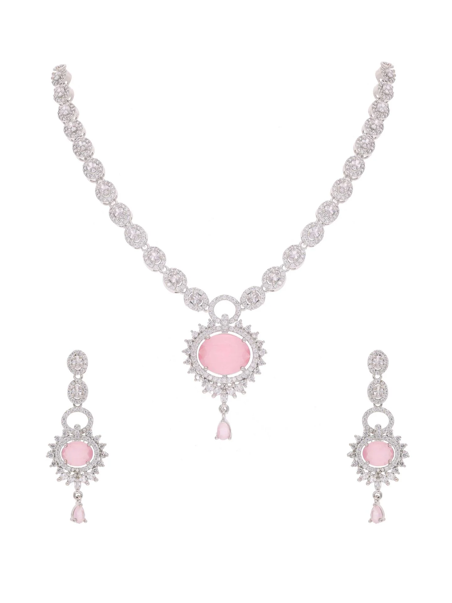 Pink Stone Round Necklace Set - Image 3