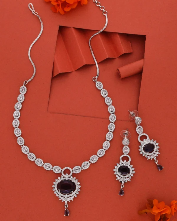 Blue Stone Round Necklace Set