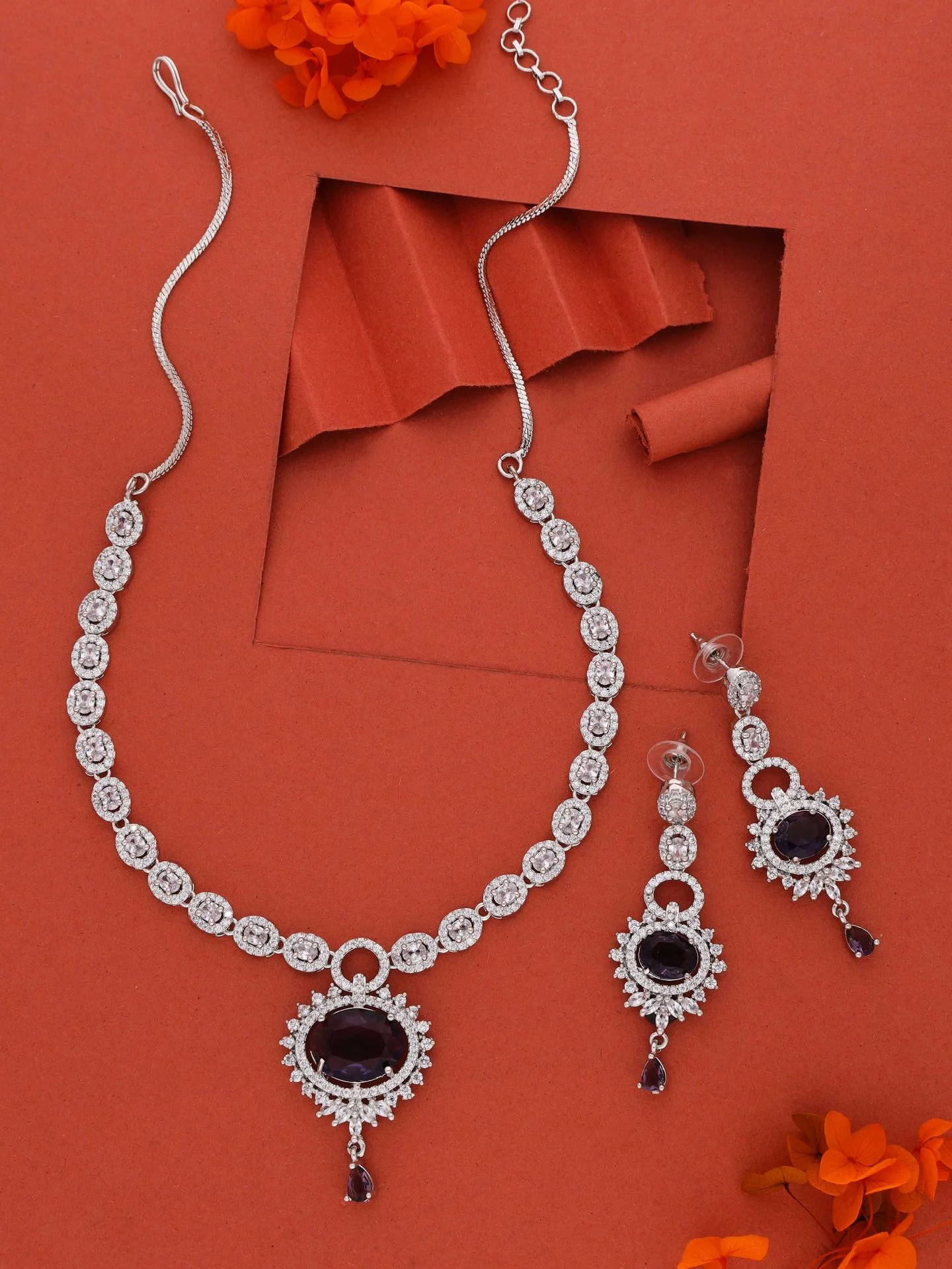 Blue Stone Round Necklace Set