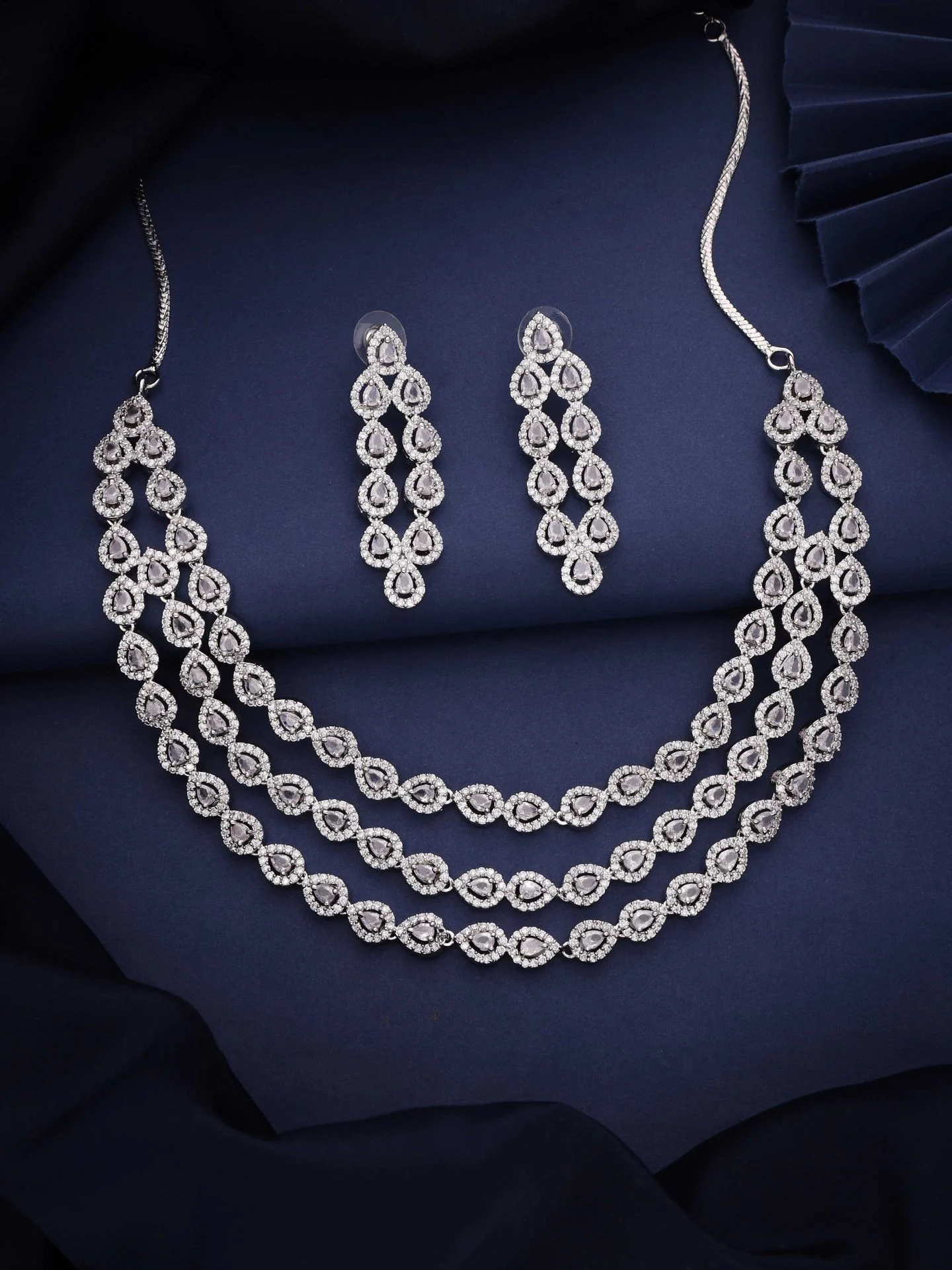 Triple Strand Pear Necklace Set - Image 3