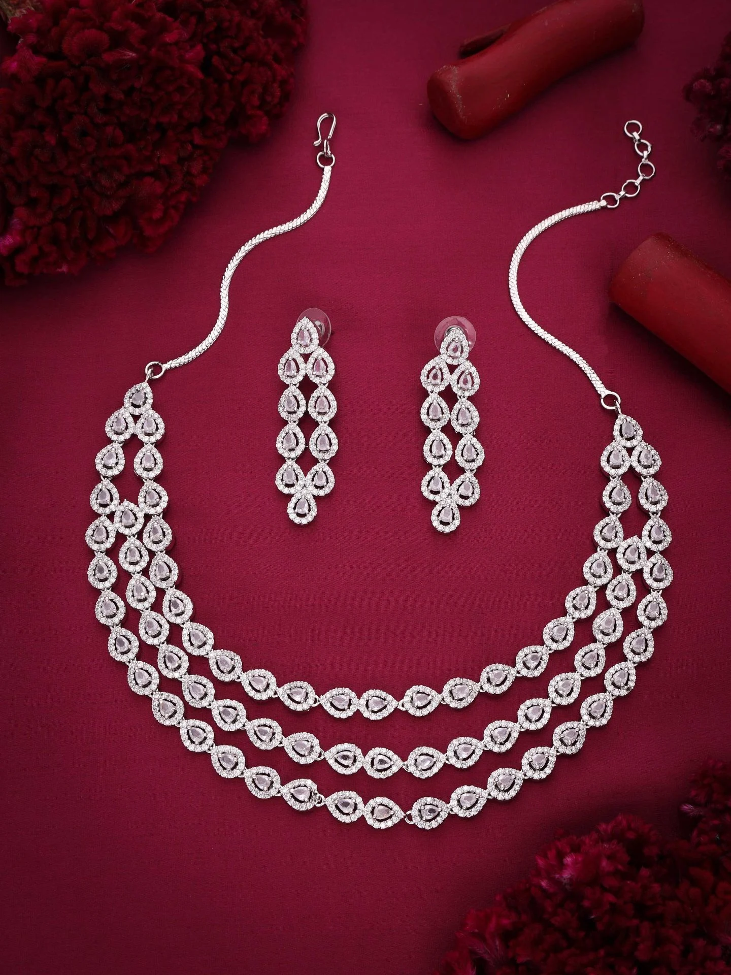 Triple Strand Pear Necklace Set