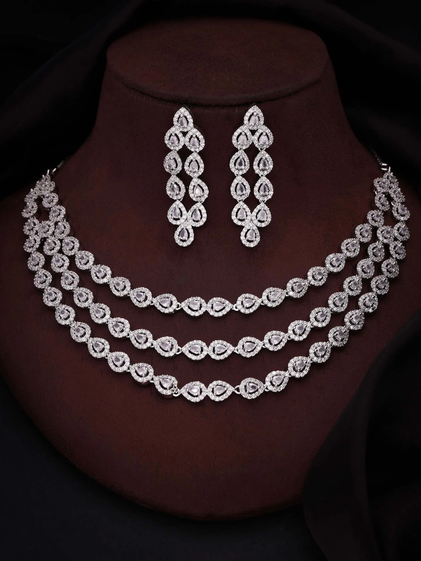 Triple Strand Pear Necklace Set - Image 2