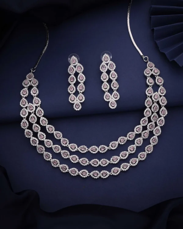 Blush Pink Triple Strand Necklace Set
