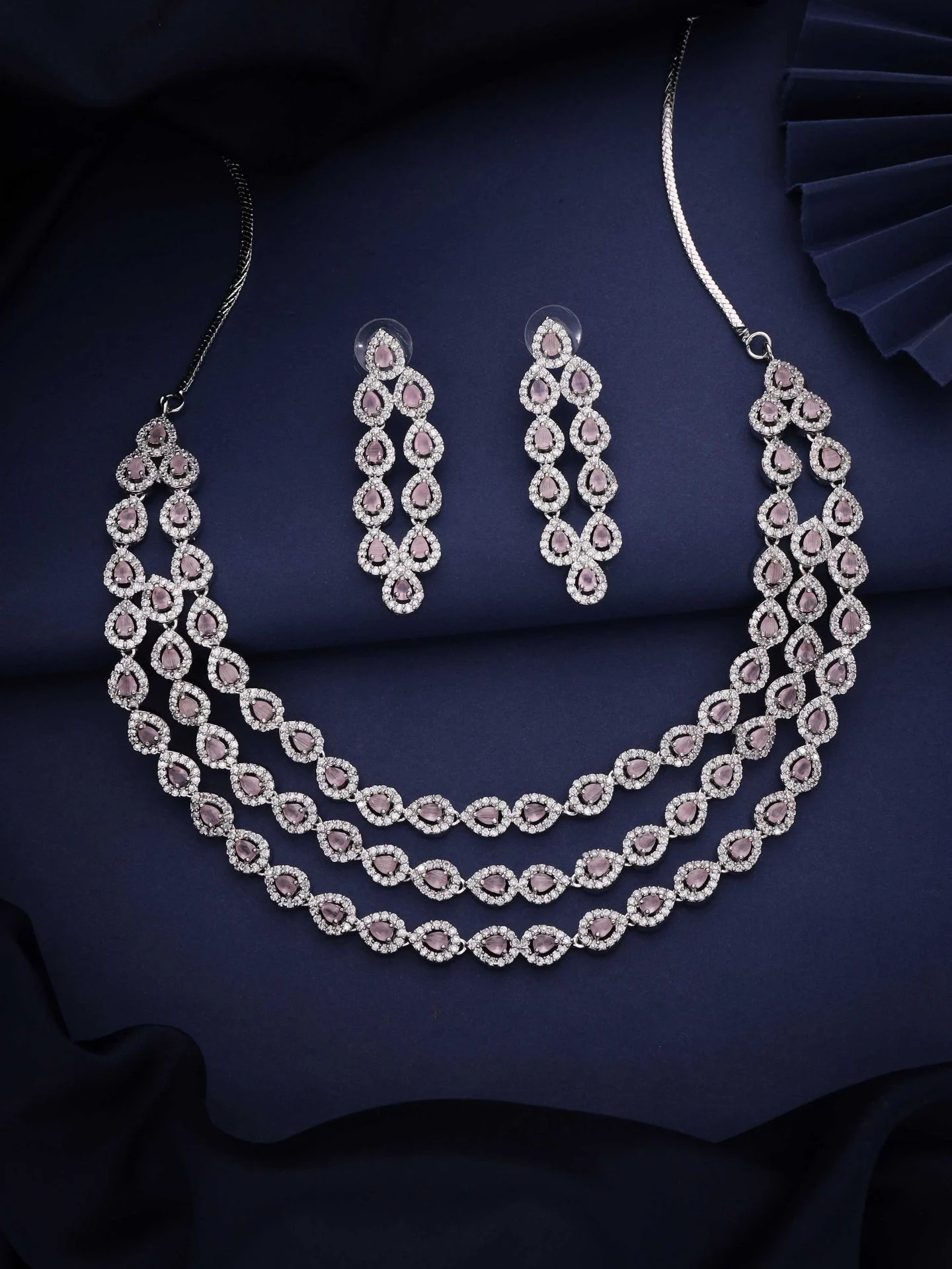 Blush Pink Triple Strand Necklace Set