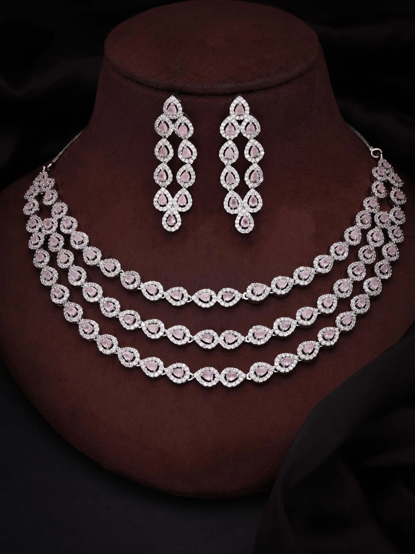 Blush Pink Triple Strand Necklace Set - Image 2