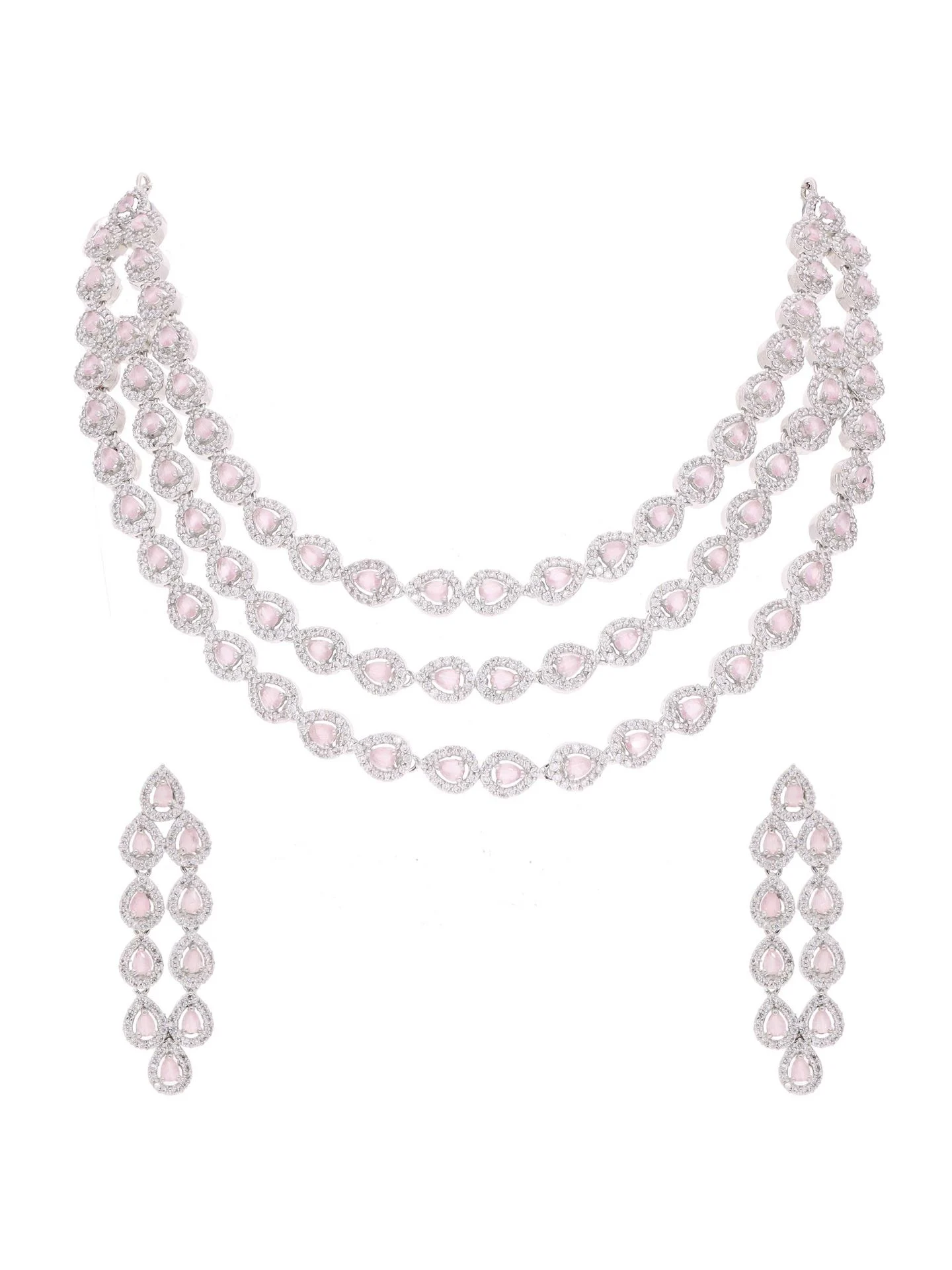 Blush Pink Triple Strand Necklace Set - Image 3