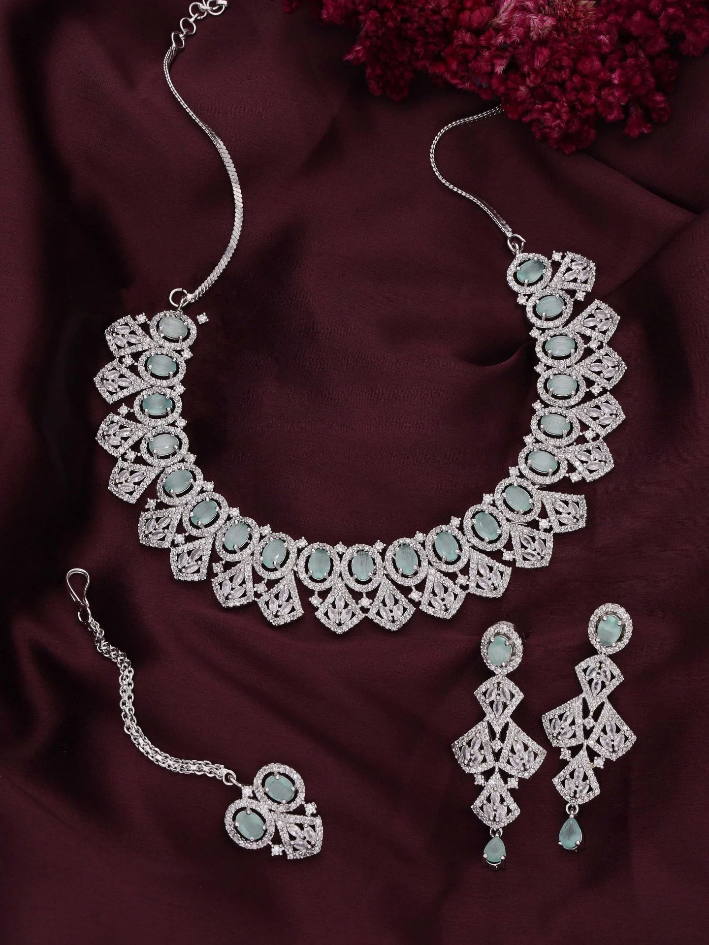 Mint Green Geometric Necklace Set - Image 2