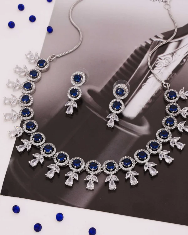 Blue Floral Drop Necklace Set