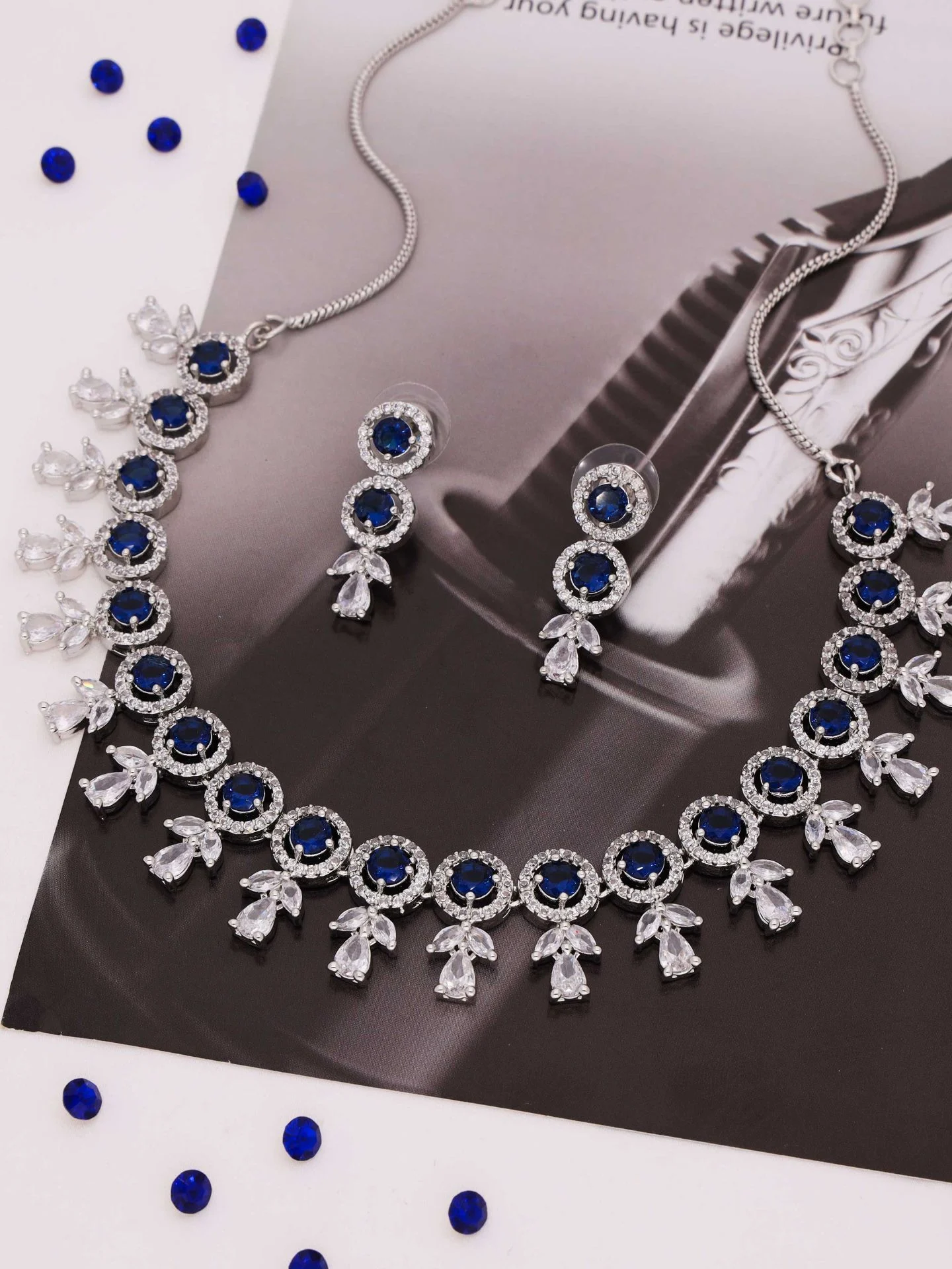 Blue Floral Drop Necklace Set