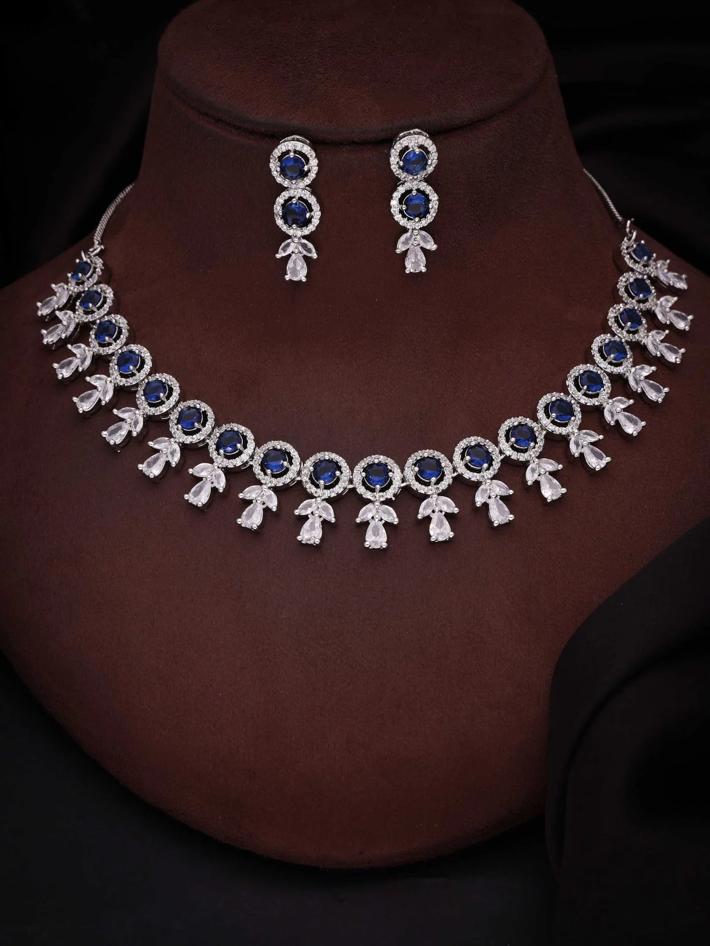 Blue Floral Drop Necklace Set - Image 5