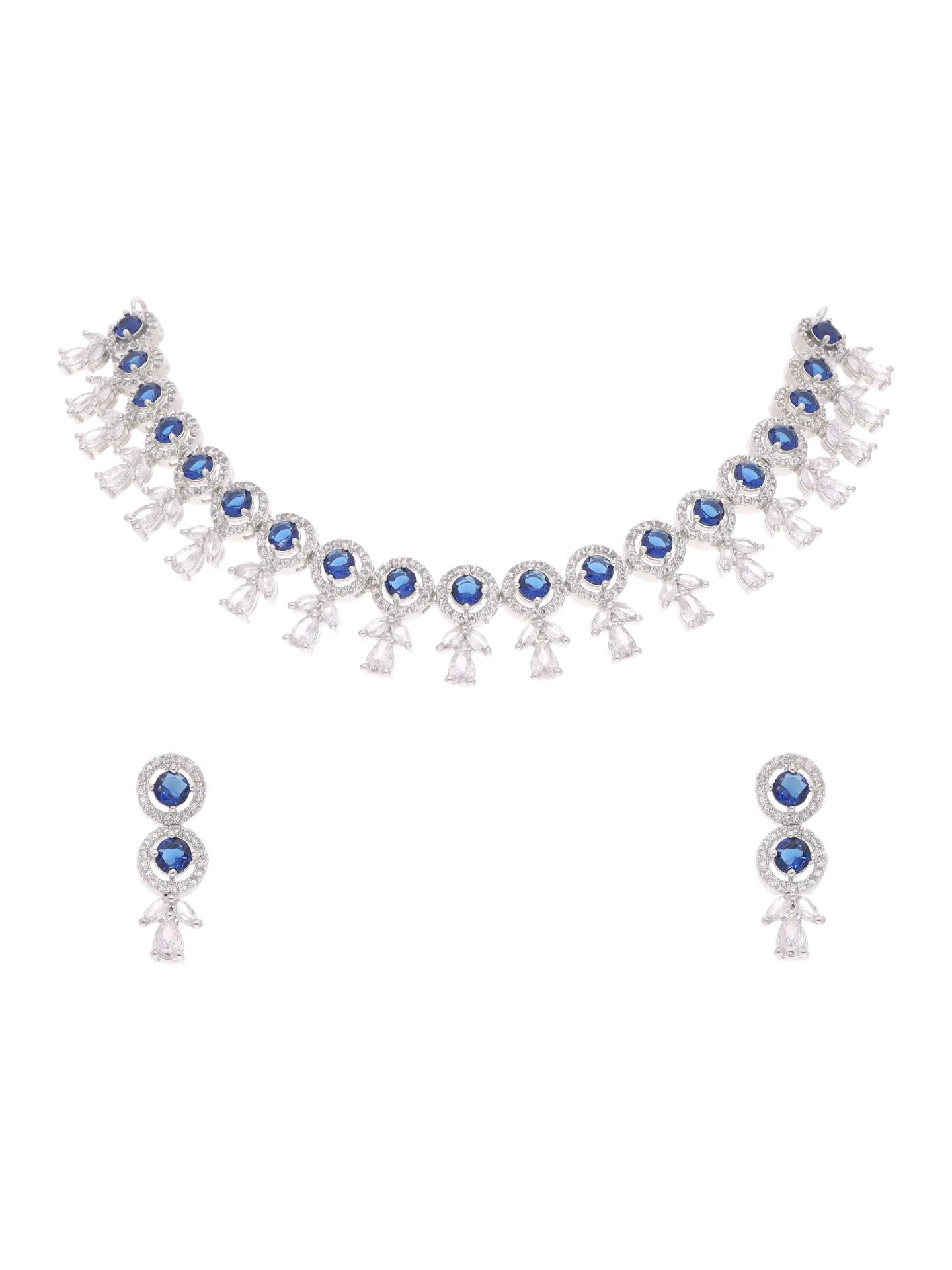 Blue Floral Drop Necklace Set - Image 4