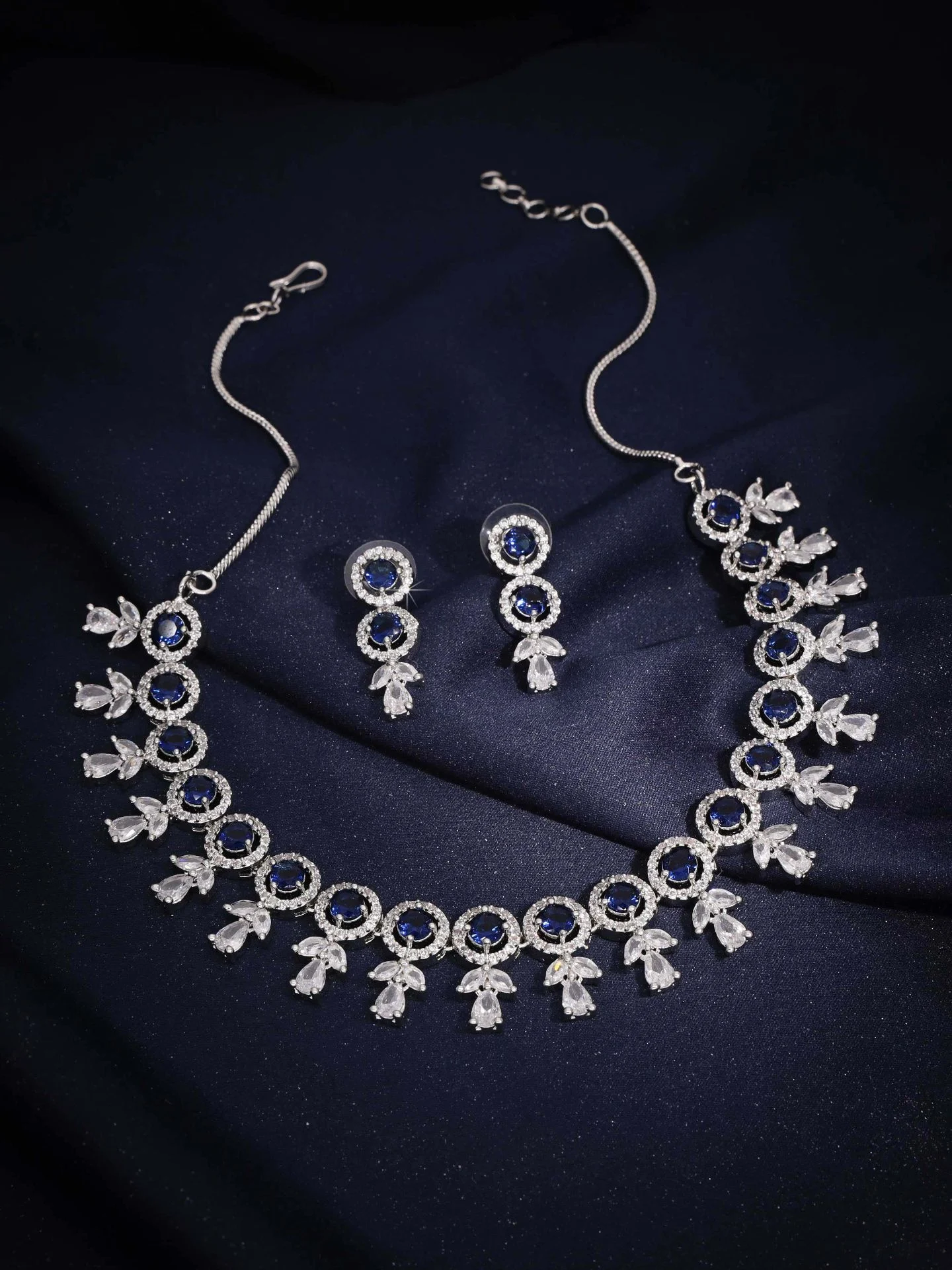 Blue Floral Drop Necklace Set - Image 2