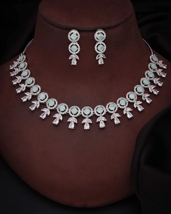 Mint Green Floral Drop Necklace Set