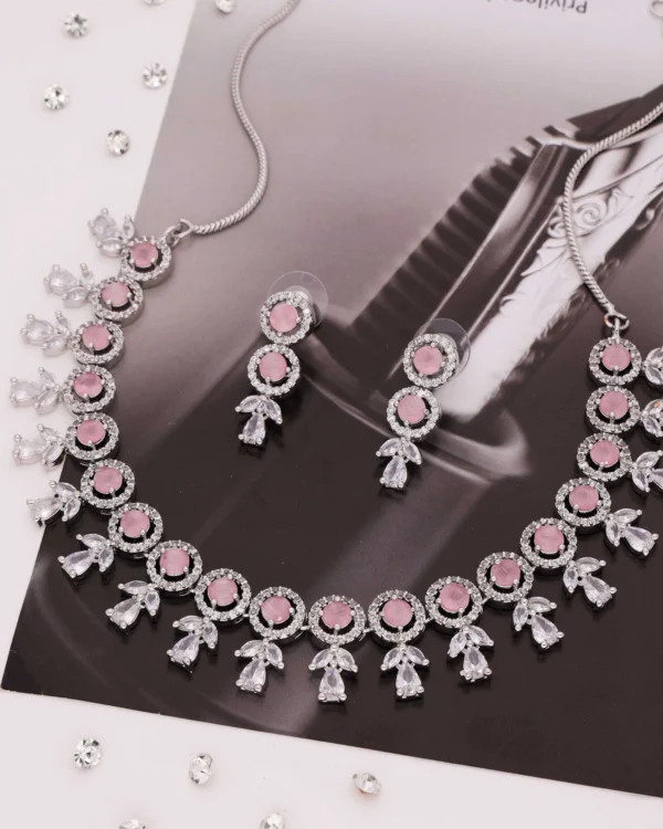 Pink Floral Drop Necklace Set