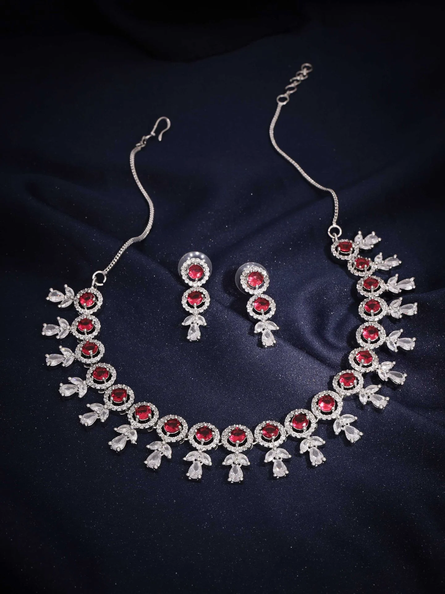 Red Floral Drop Necklace Set - Image 3