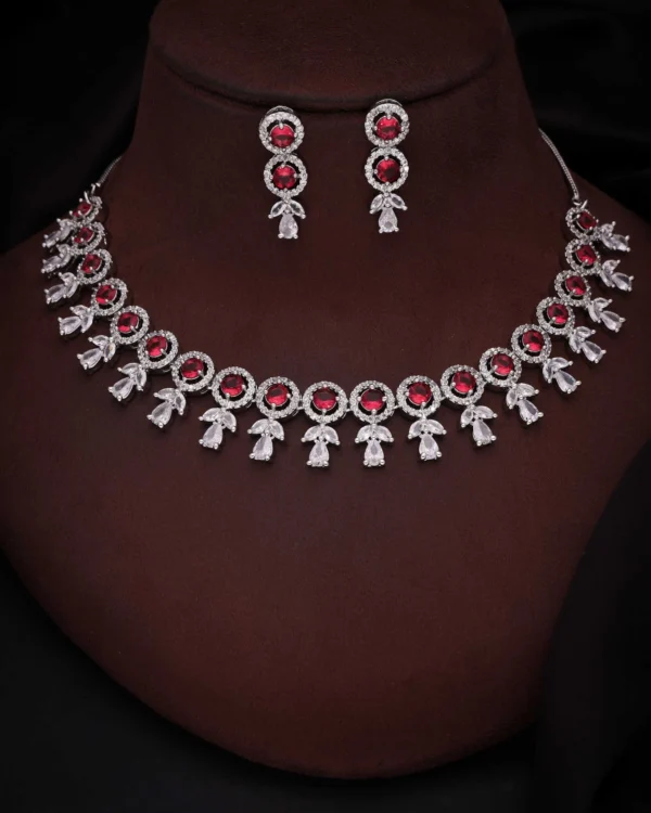 Red Floral Drop Necklace Set