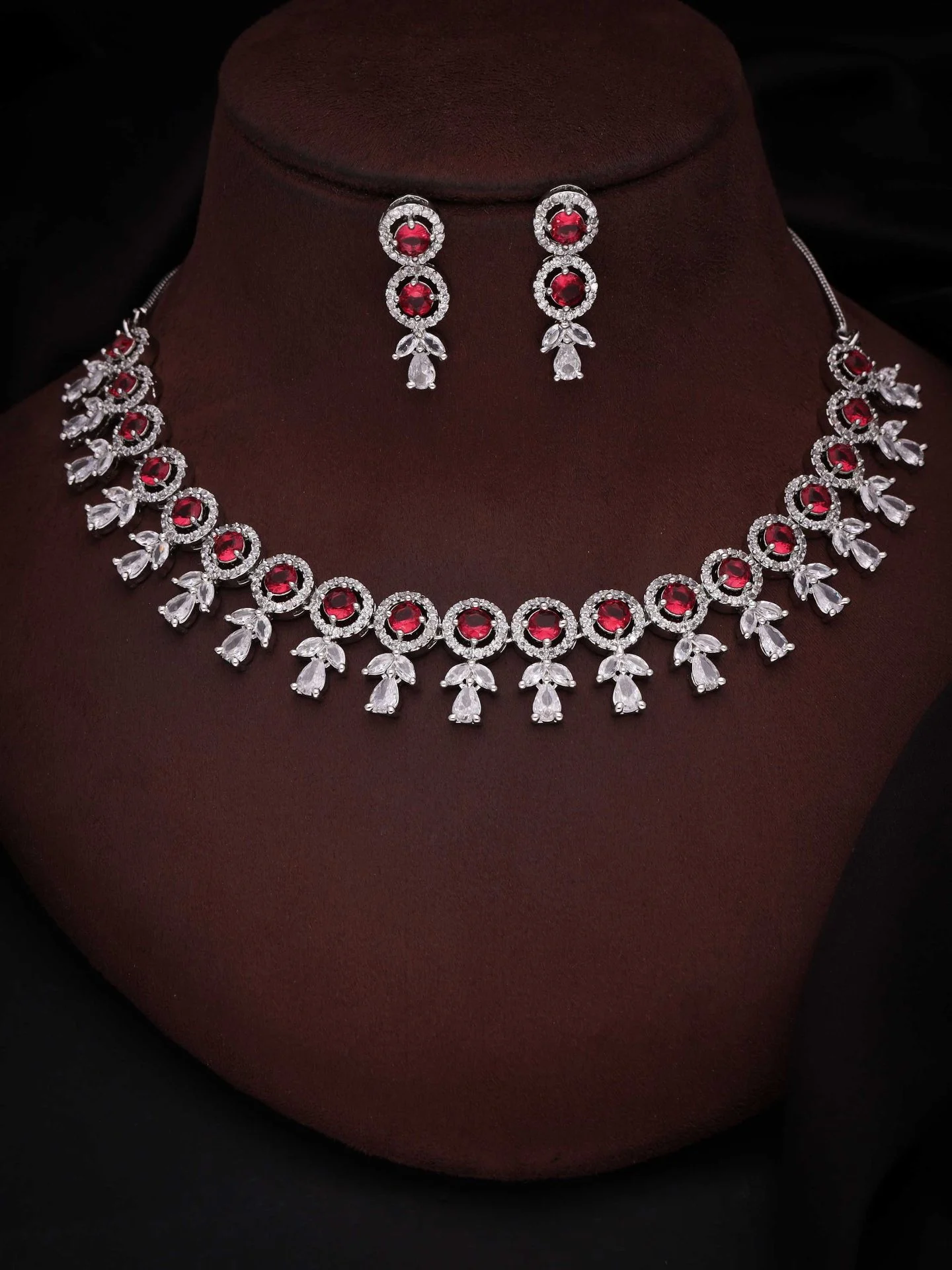 Red Floral Drop Necklace Set