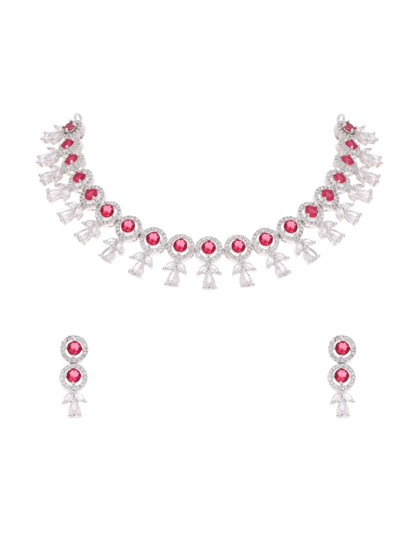 Red Floral Drop Necklace Set - Image 4