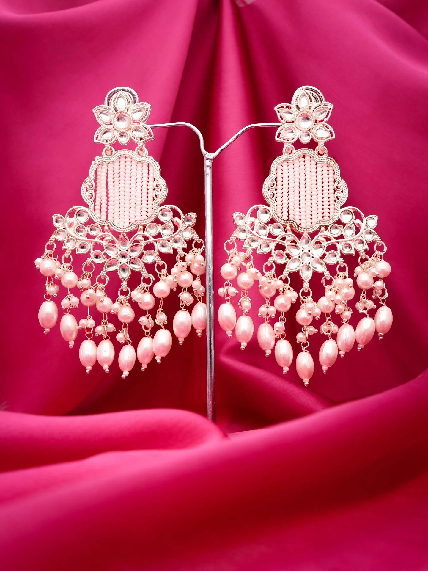 White Kundan Drop Earrings