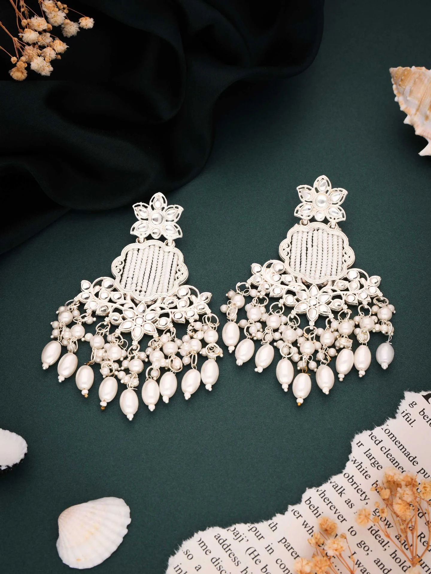 White Kundan Drop Earrings - Image 6