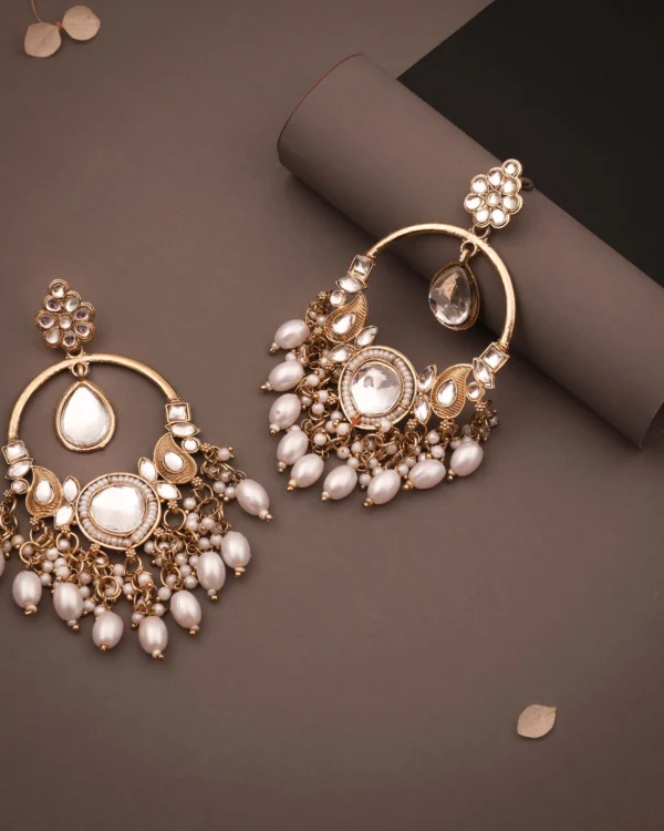 White Kundan Hoop Earrings