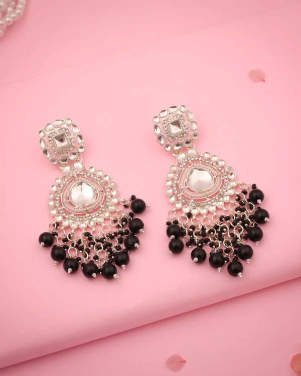 Black Kundan Drop Earrings