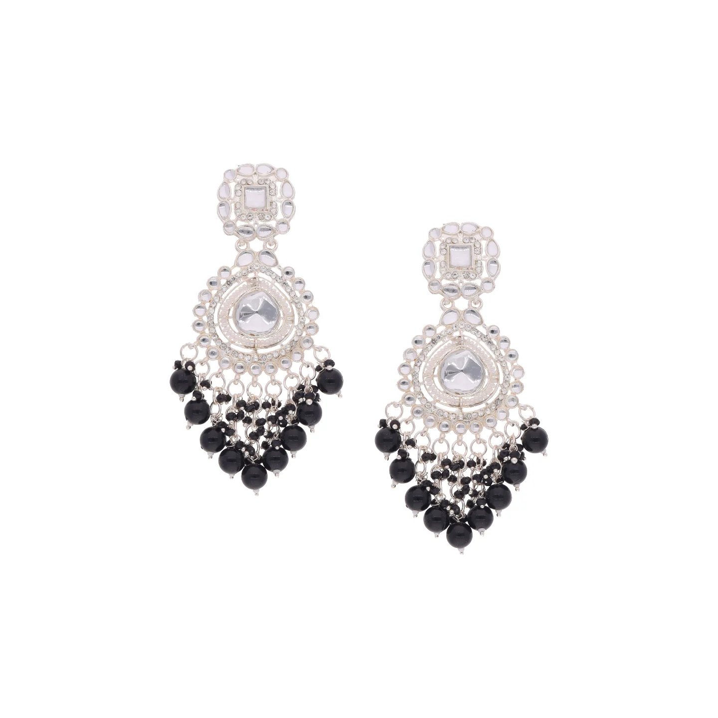 Black Kundan Drop Earrings - Image 6